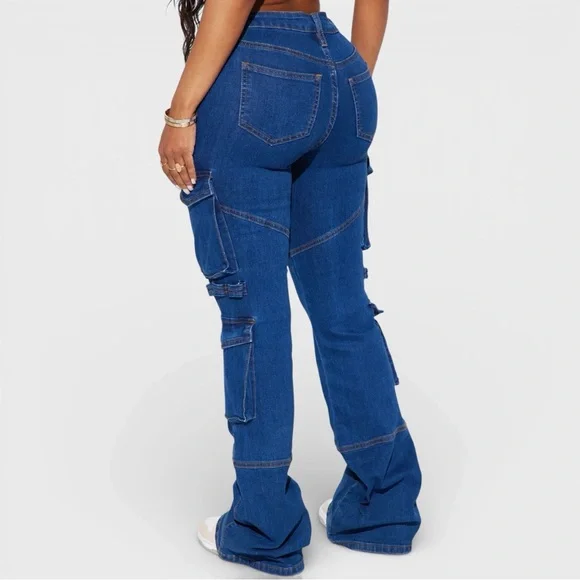 Warning You Mid Rise Stretch Flare Cargo Jean - 7 - Picture 3 of 3